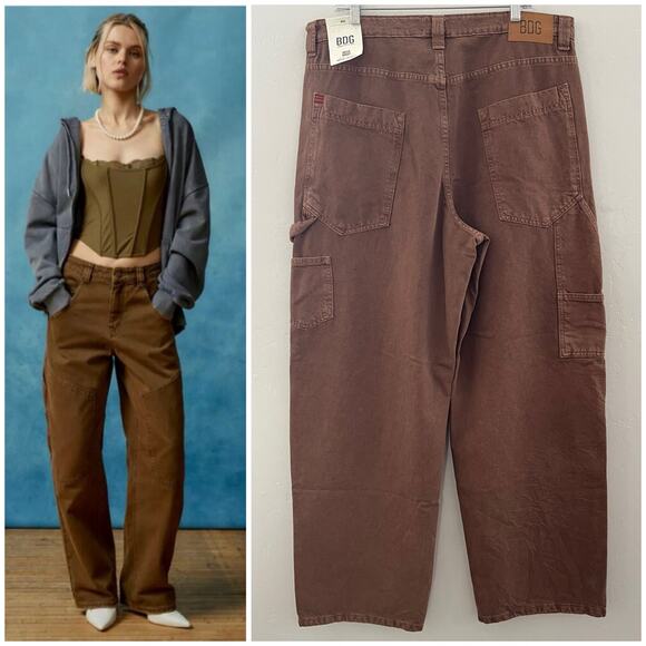Urban Outfitters BDG Bella Baggy Carpenter Jeans Women's Size 34 Brown Loose NWT - Picture 2 of 12